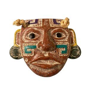 Handcrafted Terracotta Aztec Inspired Mask Wall Hanging Decor